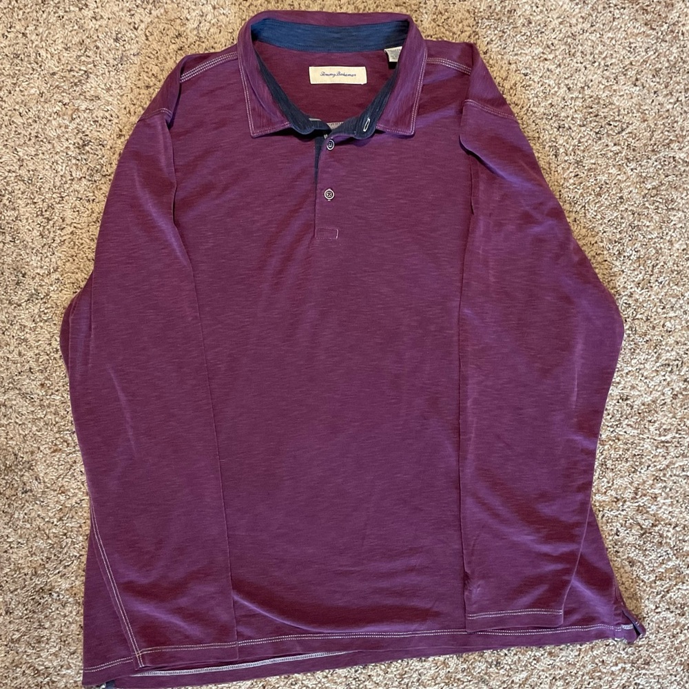 Tommy Bahama 2XL Paradiso Soft Modal Blend Long Sleeve Polo Shirt Purp/Rum Berry